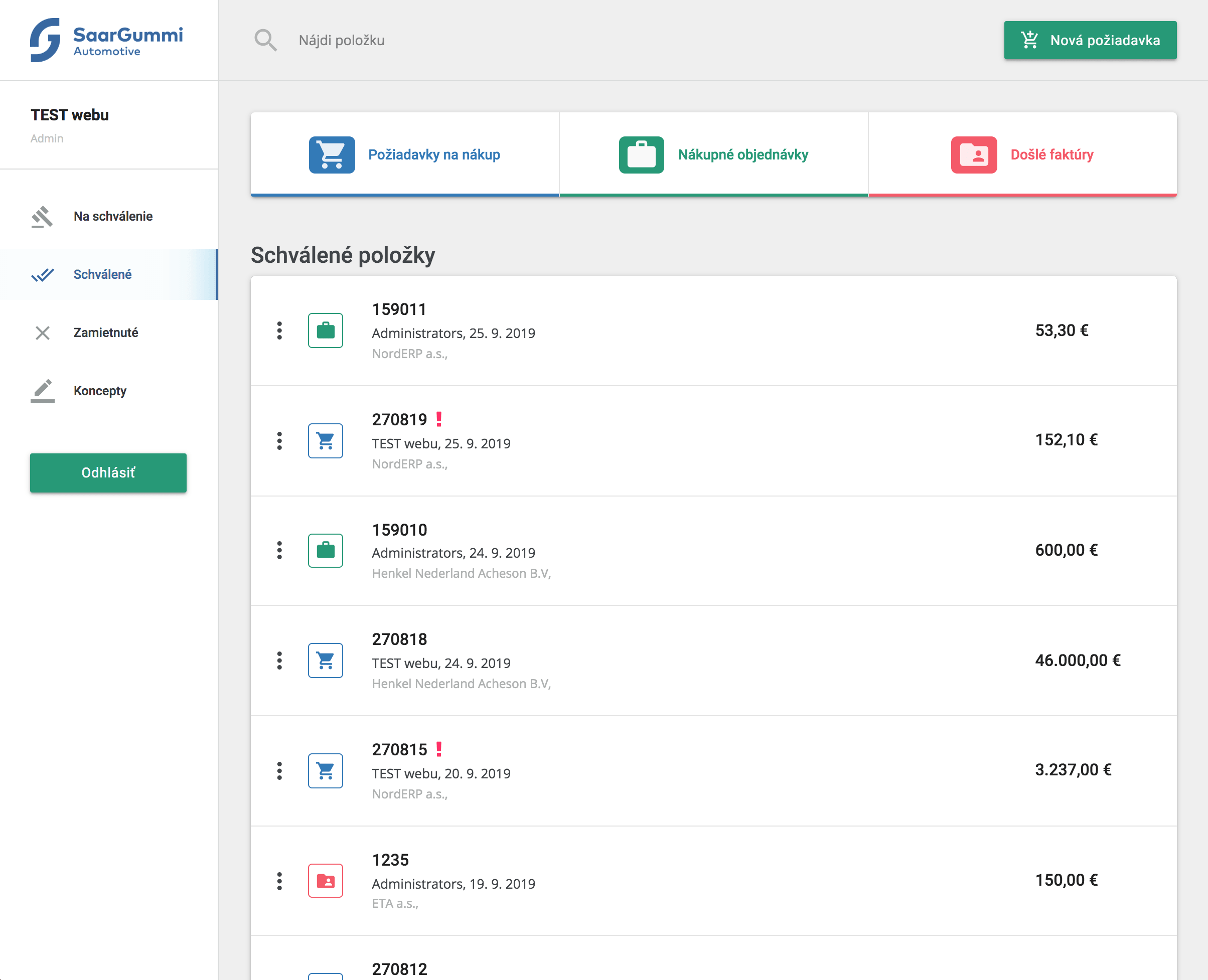 Schvaľovacia aplikácia (NordERP)